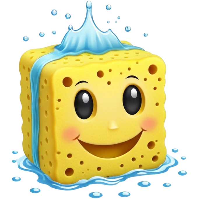 A happy yellow cleaning sponge with a smiling face emoji