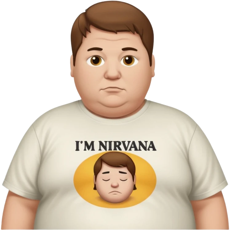 A obese man with brown hair and a nirvana shirt saying “im nolan” emoji
