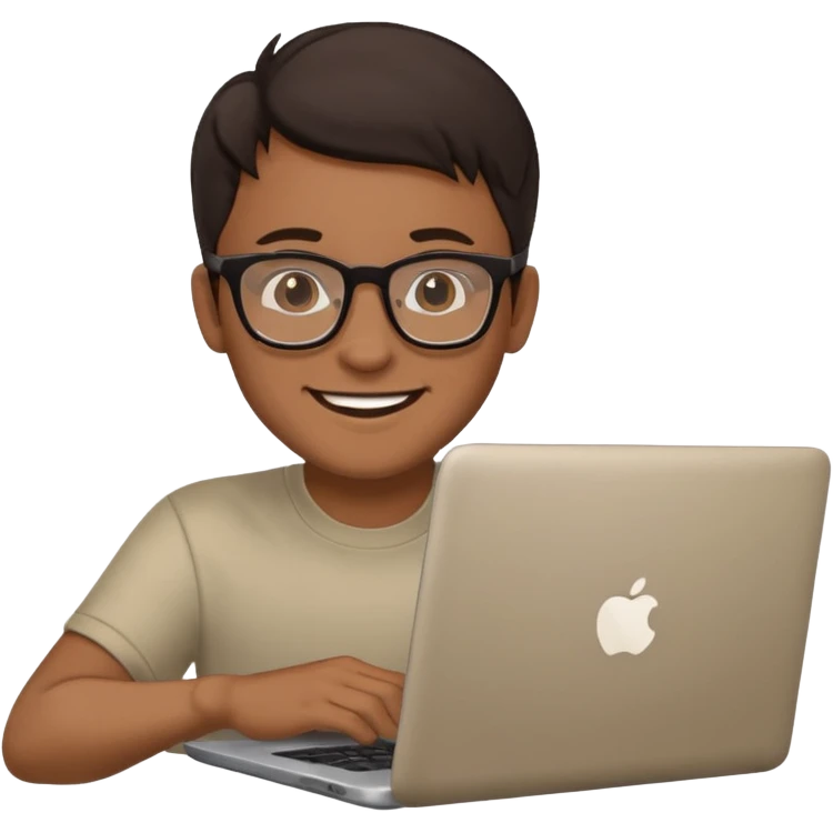 happy man on laptop with light brown skin color , with dark hair front of laptop emoji