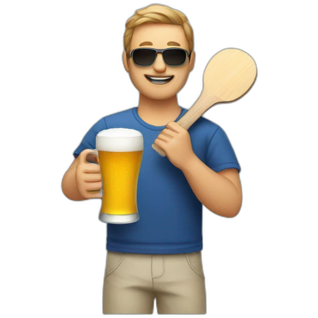 man holding Ping pong paddle and a beer emoji