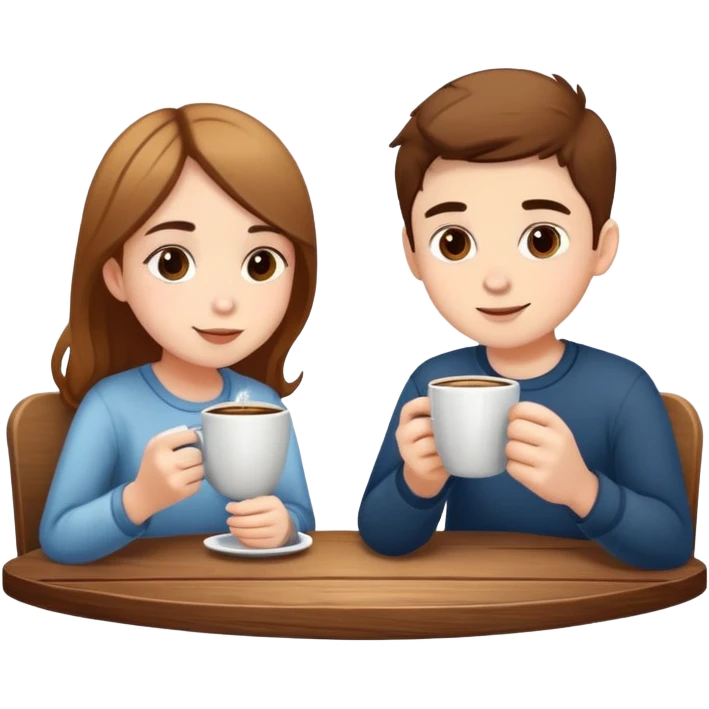 boy and girl sitting at a table sipping coffee emoji