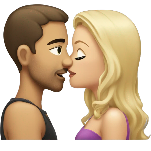 Brunette man kissing blonde woman emoji