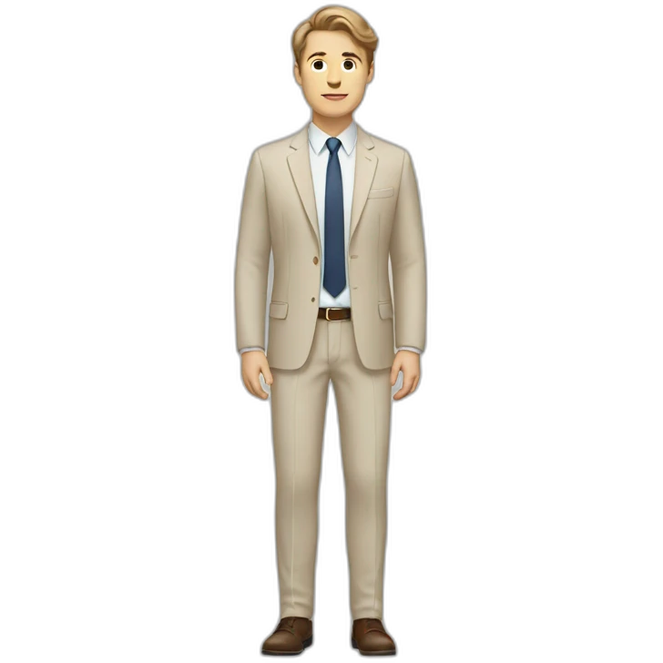 white guy in beige suit with brown hair and white shoes and a white gray pants emoji