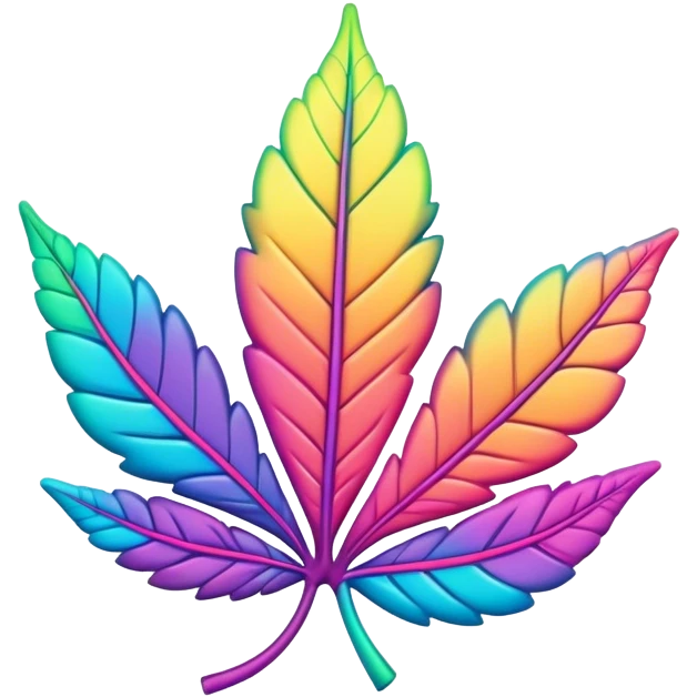 3D, psychedelic colored hippie style leaf emoji