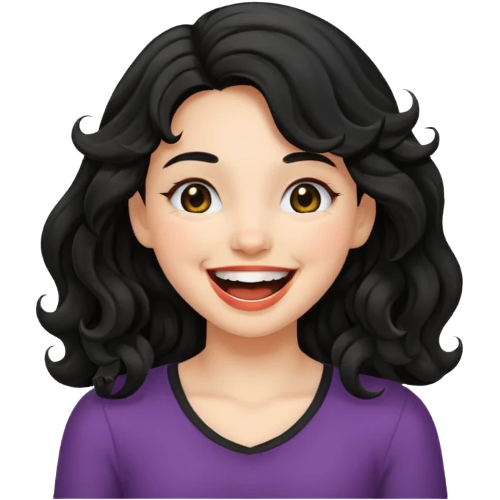 دختری با موهای مشکی مواج و چشم های سیاه در حال شوخی کردن emoji