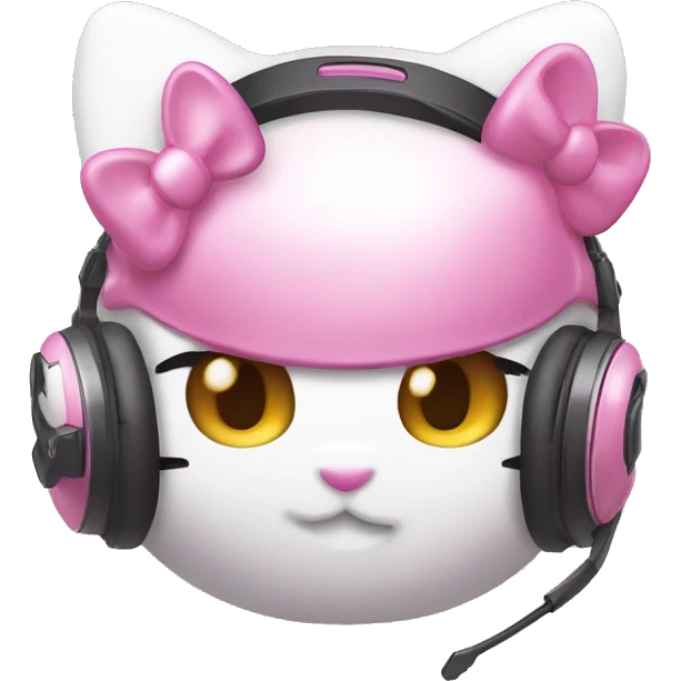 Hello kitty wearing pink gaming headset emoji