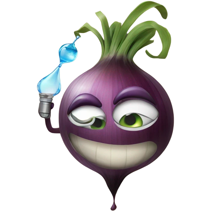Onion squirting a water bottle on someone’s eyes emoji