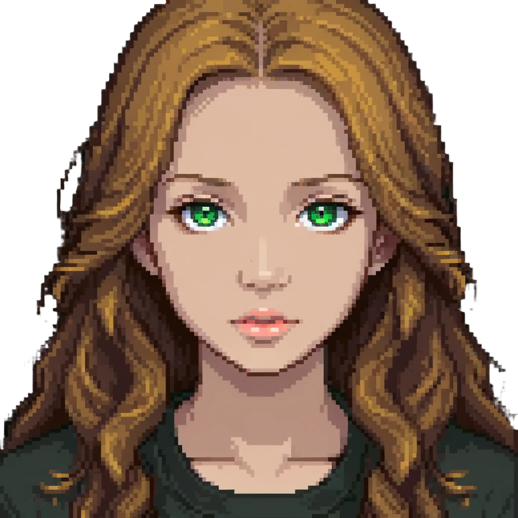 portrait of a 17-year-old girl with green eyes, light skin, and long brown hair emoji