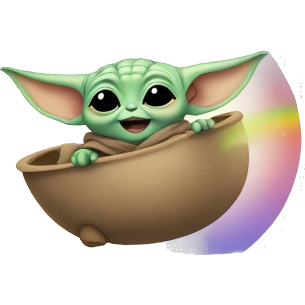 baby yoda sliding from a rainbow emoji
