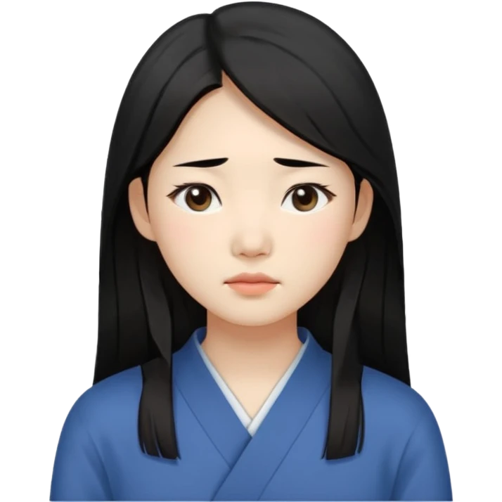 Korean woman, East Asian features,
female human face avatar, headshot,
slightly uncomfortable expression,
subtle frown, tired eyes,
sensitive and delicate mood,
neutral face, minimal expression,
simple black hair,
clean background,long hair
professional, minimal style emoji