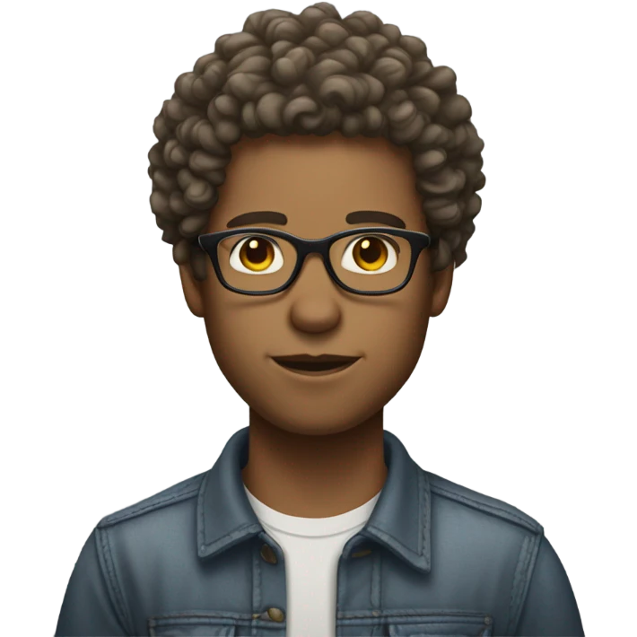 curly short messy hair with glasses male light sk emoji