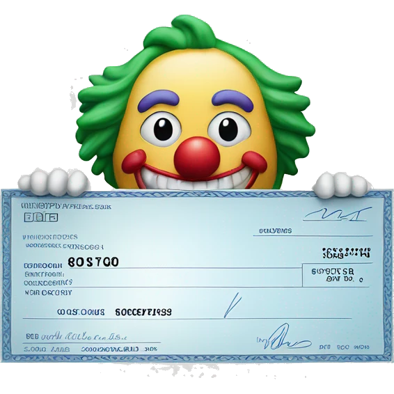 bank check with a clown face on it emoji