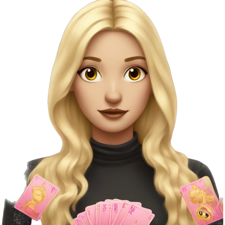 Blonde girl with pink pink tarot gold cards emoji