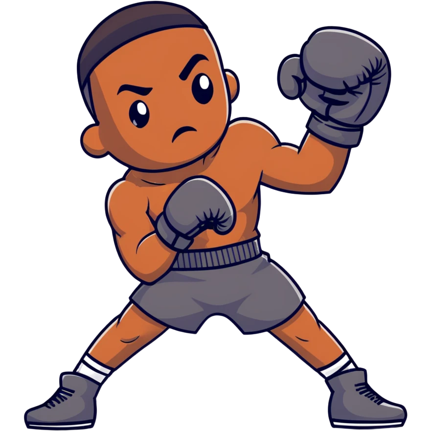 Full body view of a young 19-year-old lightweight Black male boxer in fighting stance, lean athletic physique, boxing gloves raised emoji