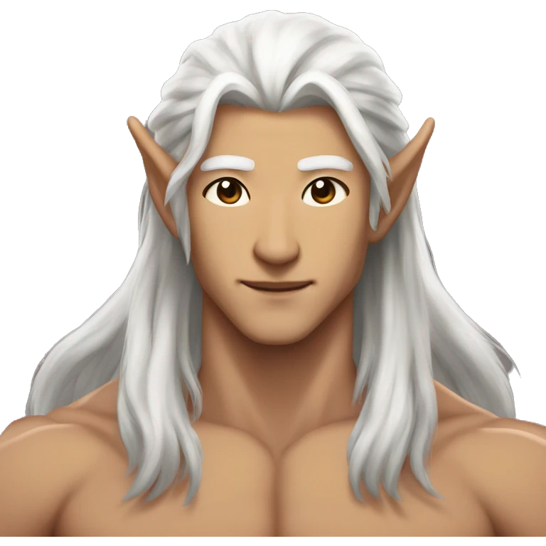 Asian masculine shirtless abs long white hair elf  emoji