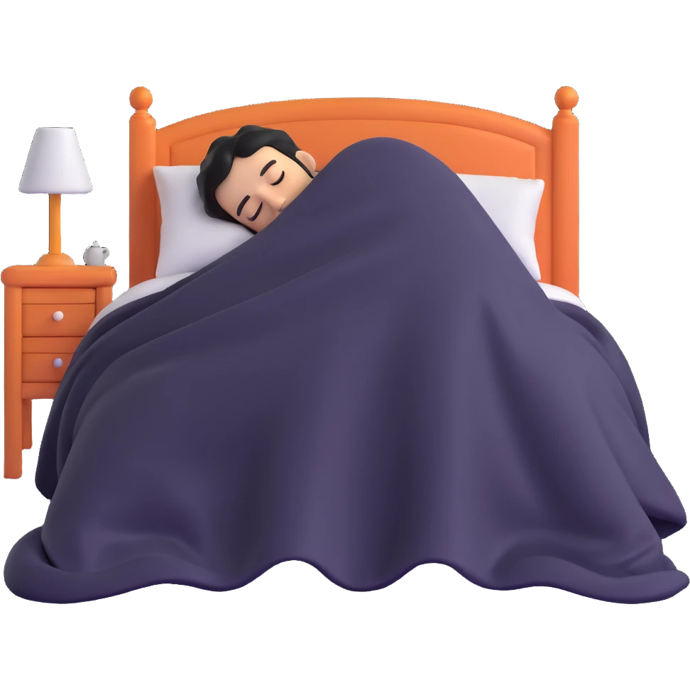 person sleeping under a blanket on a king bed, face hidden emoji