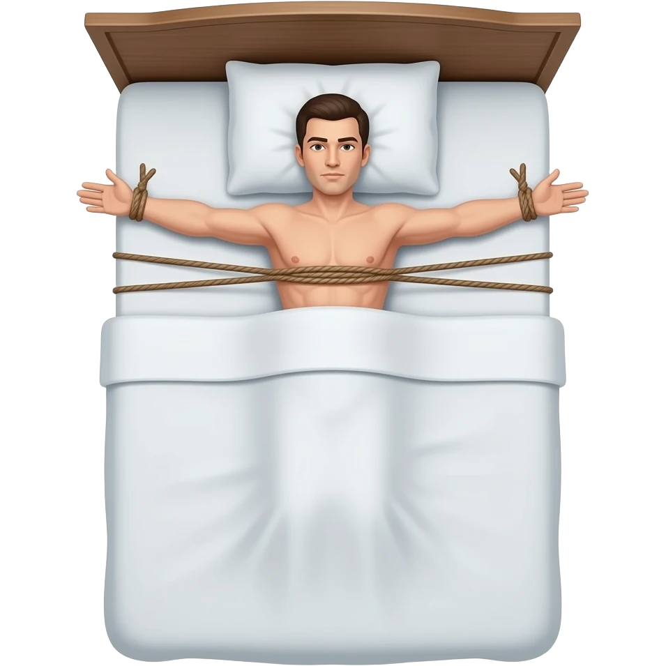 Man tied spread eagle on bed emoji