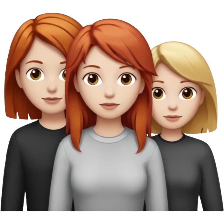3 people, all white skin color but different hair colors next to each other  emoji