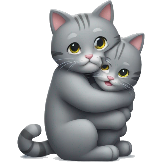 Big kitty hug grey kitty emoji
