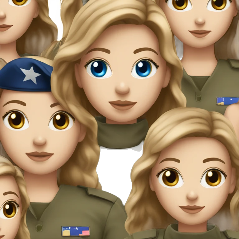 White girl with blue eyes brown hair military  emoji