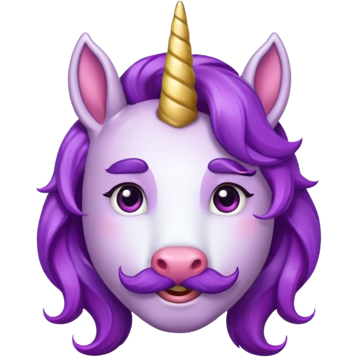 unicorn face with big thick mustache cute and purple haired and earrings emoji