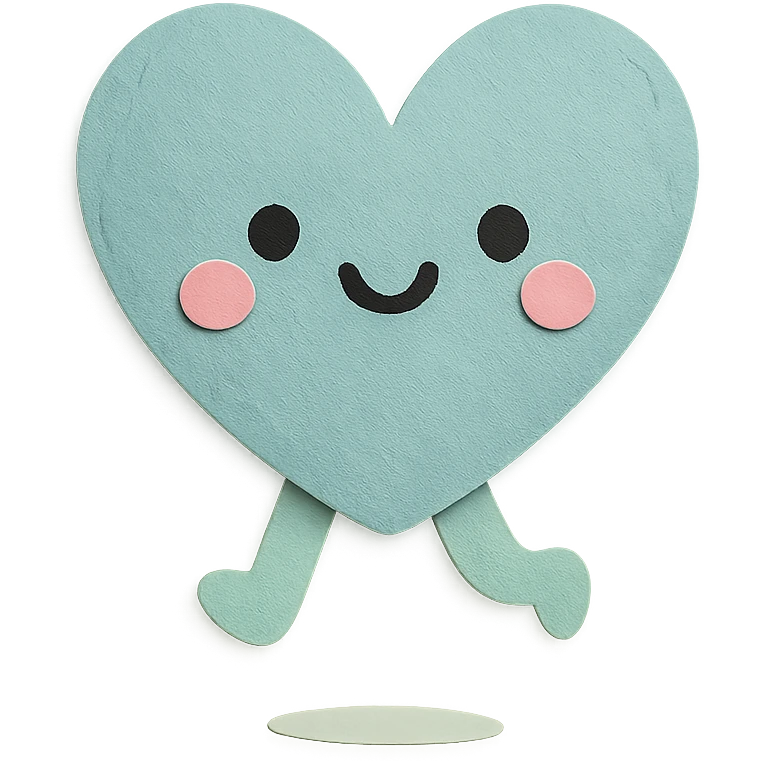 kawaii soft teal heart character jumping happily, no arms, no legs, full body, soft pastel kawaii paper craft style emoji