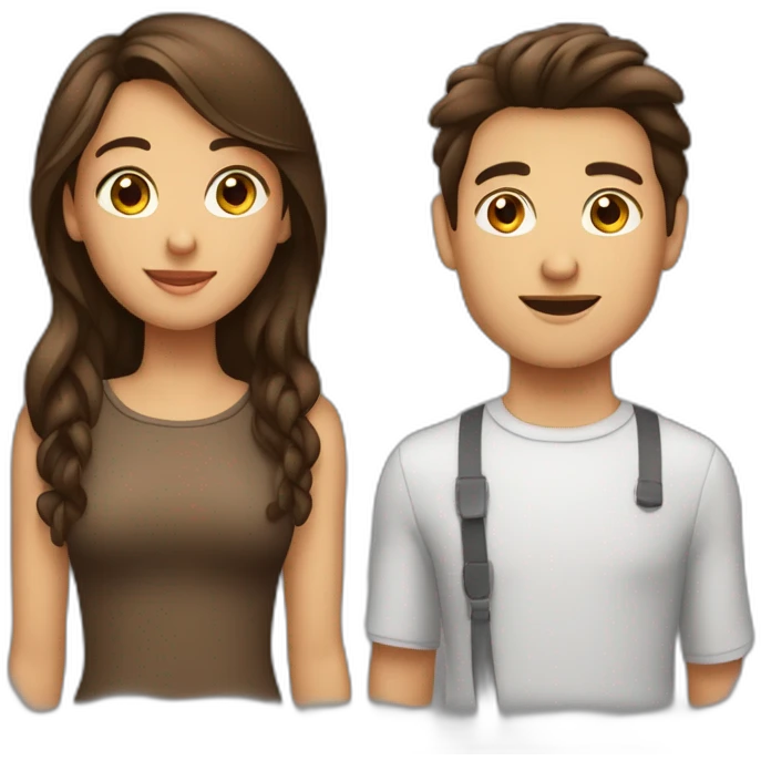 Fille brune et garçon brun avec cheveux longs emoji