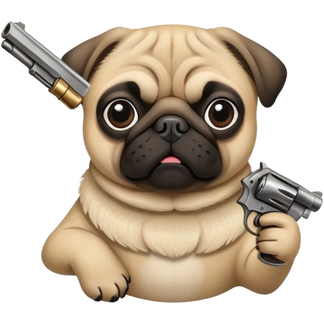 Pug with a revolver emoji