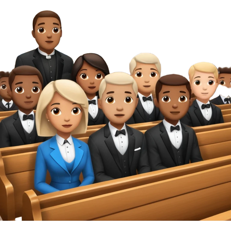African American men and women sitting in church pews on a Sunday at church listening to a preacher emoji