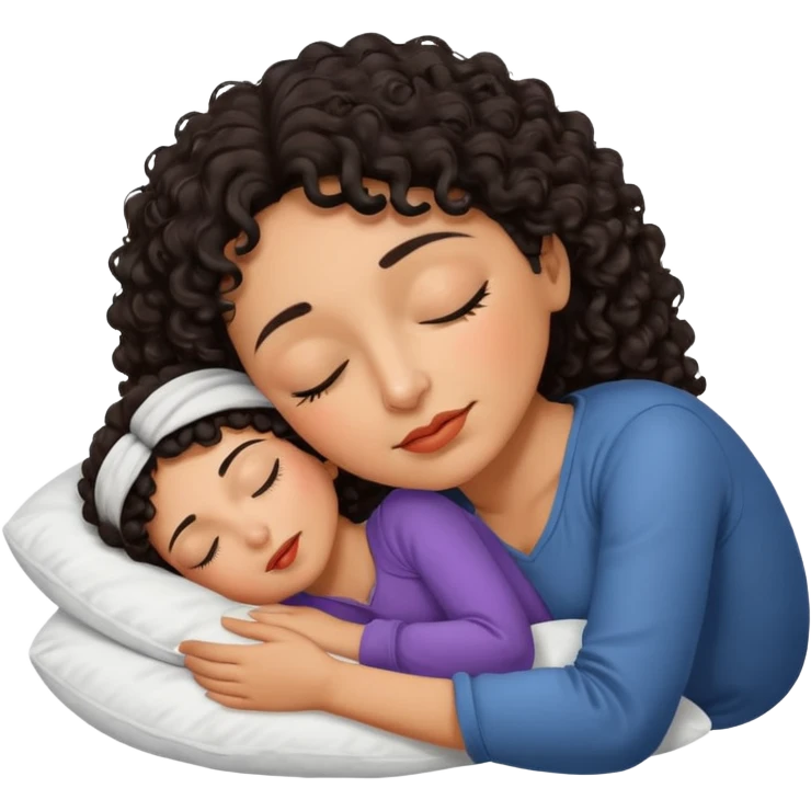 Sleeping mature Spanish girl on white pillow dark curly hair mixed skin emoji