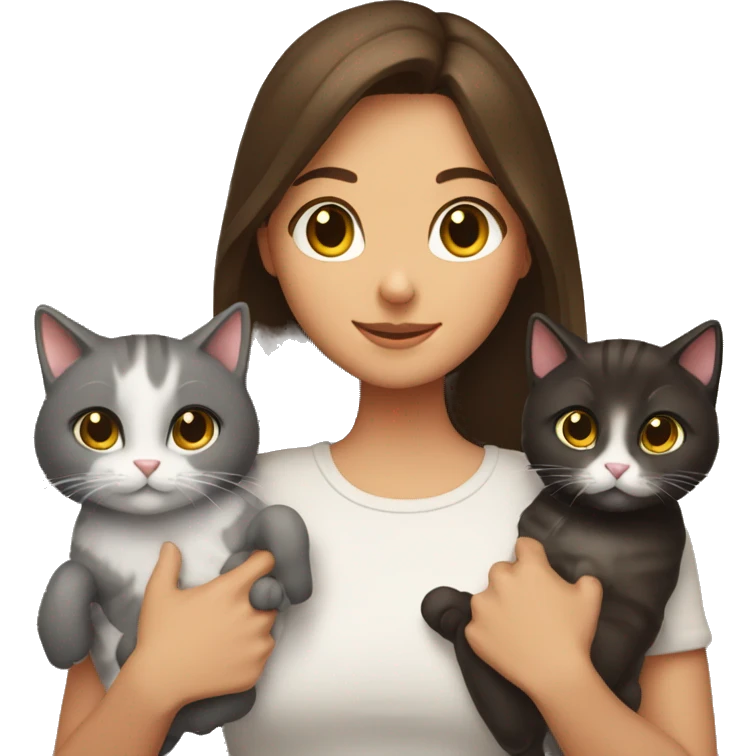 Two brunettes and three cats in their hands emoji