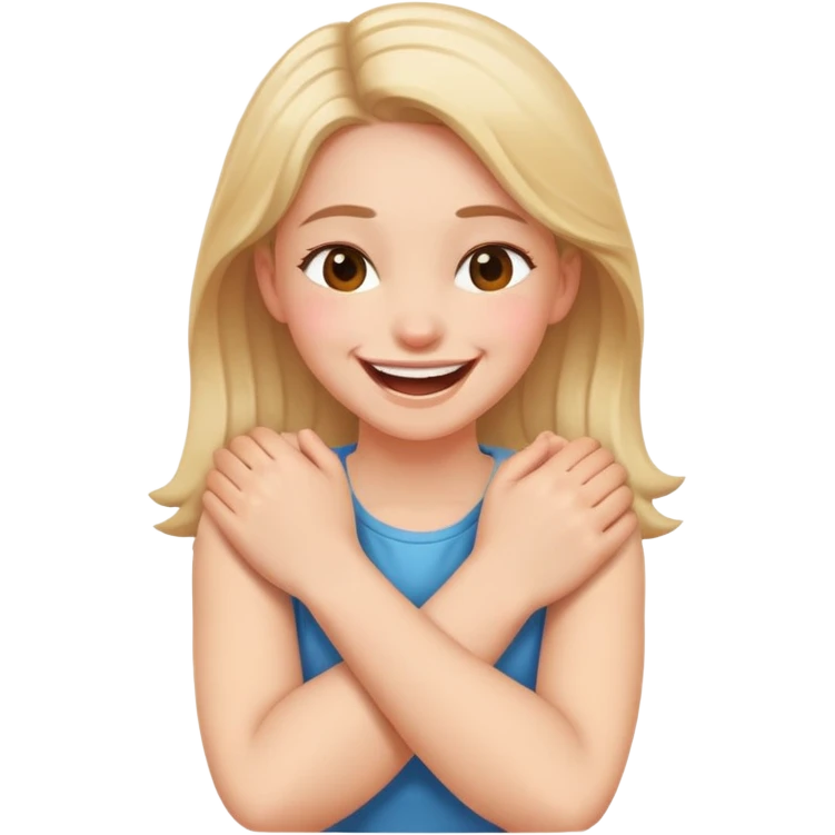 girl with arms crossed holding neck laughing  emoji