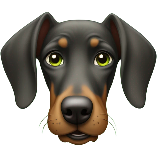 Doberman dog who farted and it smells and you can see the fart emoji