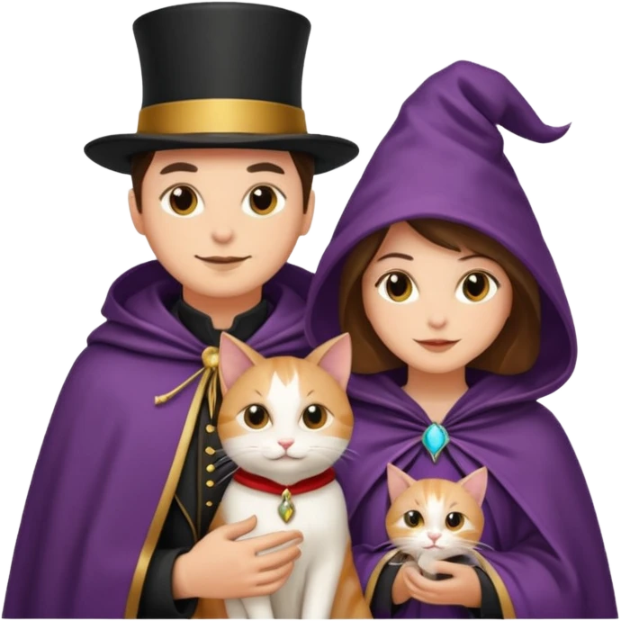 magician couple and their pet cat emoji