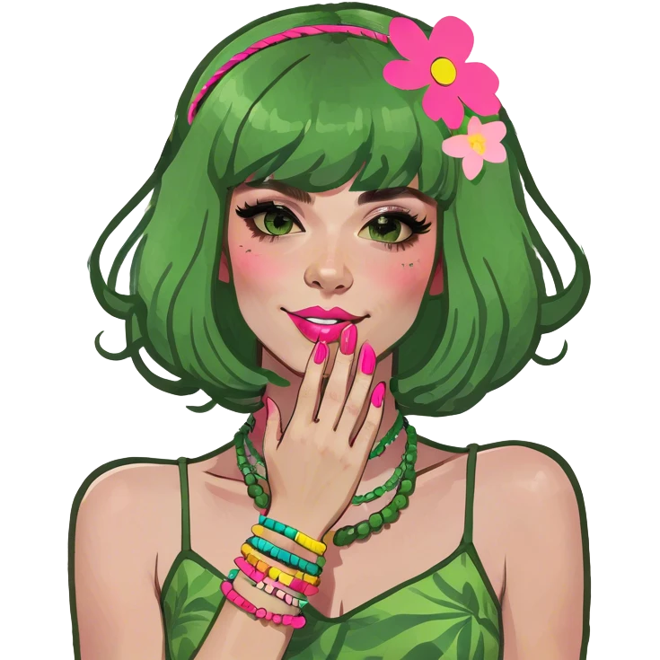 Girl with pink wig and pink nails emoji