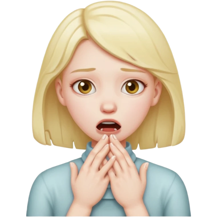 A girl choking herself with her hands emoji