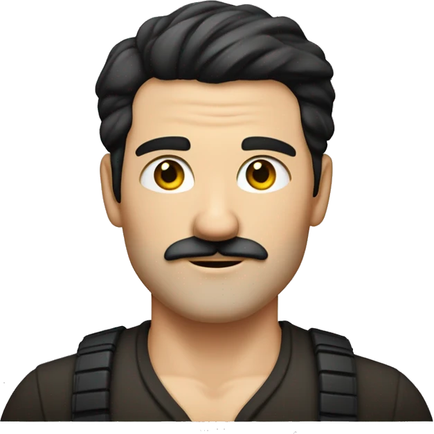 white German man with black hair, the sides and back almost shaved off and the top longish and parted. he also has a stubby mustache emoji
