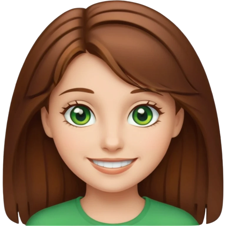 smiling girl with brown hair and green eyes emoji