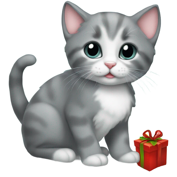 adorable grey tuxedo christmas kitten emoji