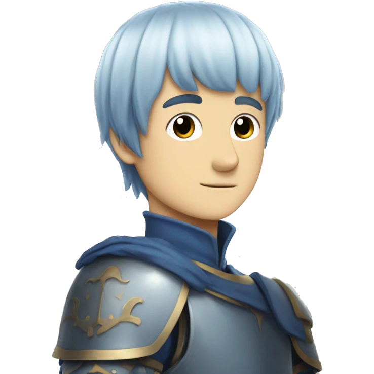 Himmel from the anime Frieren. He has blue bowl cut hair. He's white. He's a knight emoji