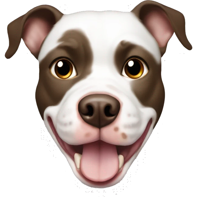 White pitbull with chocolate brown right side of face, panting  emoji