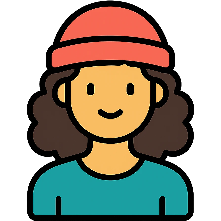 woman with curly hair and a beanie emoji
