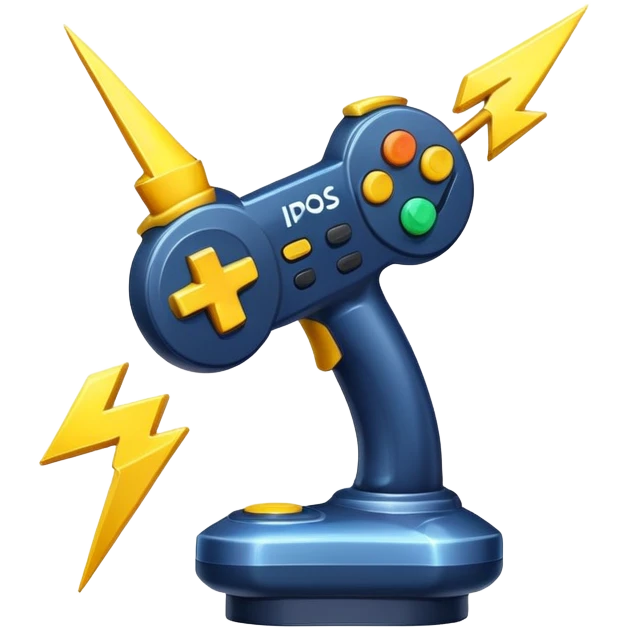A joystick crossed with a lightning bolt emoji