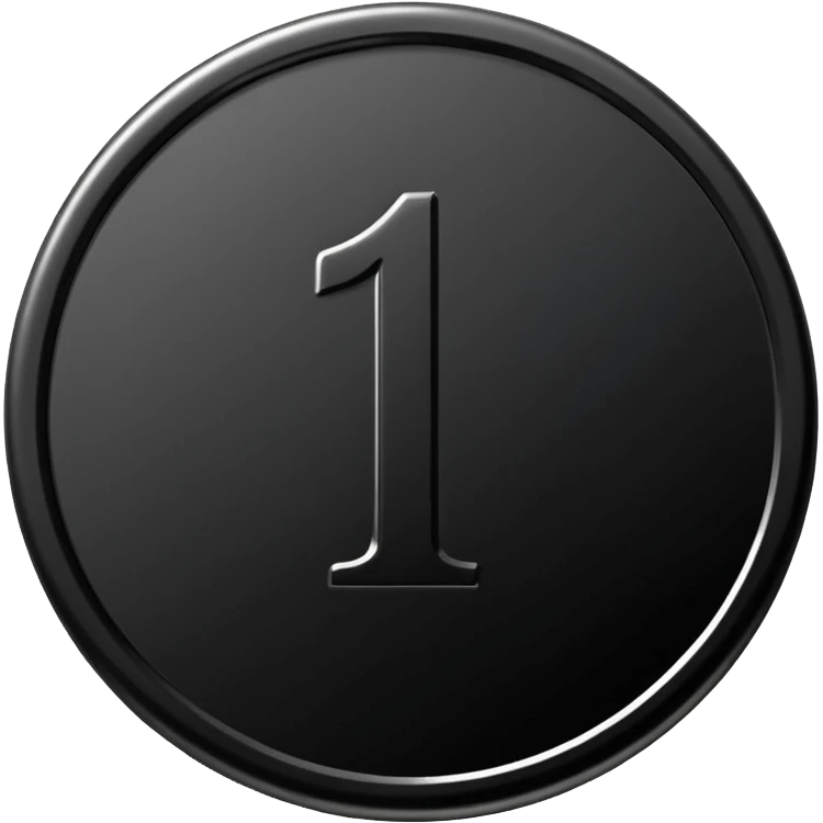 Emoji icon of a black coin with engraved number 1, minimalist style, isolated emoji