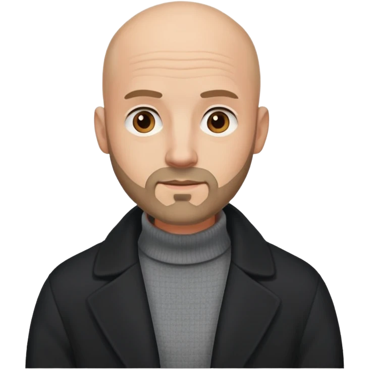 a bald dude with a small beard in a black coat and a gray sweater emoji