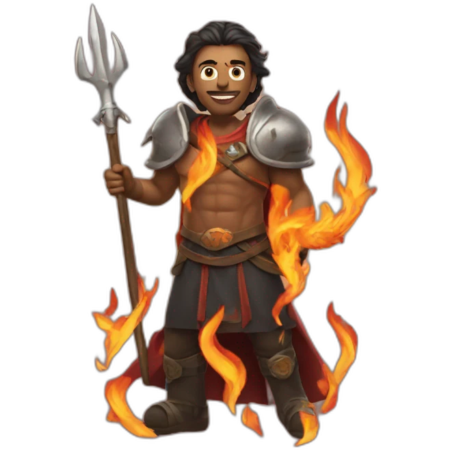 Man standing with a trident surrounded by fire add fire to the background  emoji