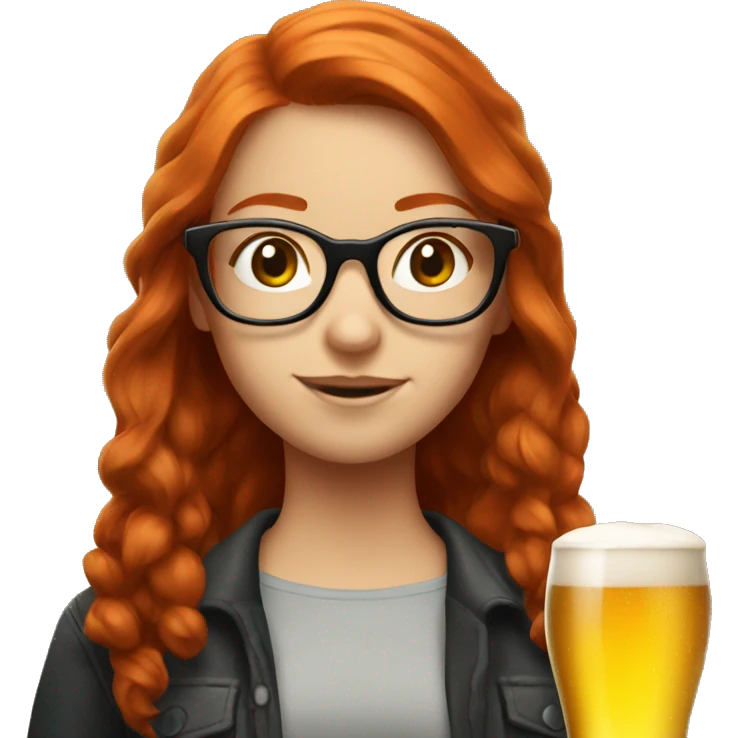 Redhead girl with glasses and a beer emoji