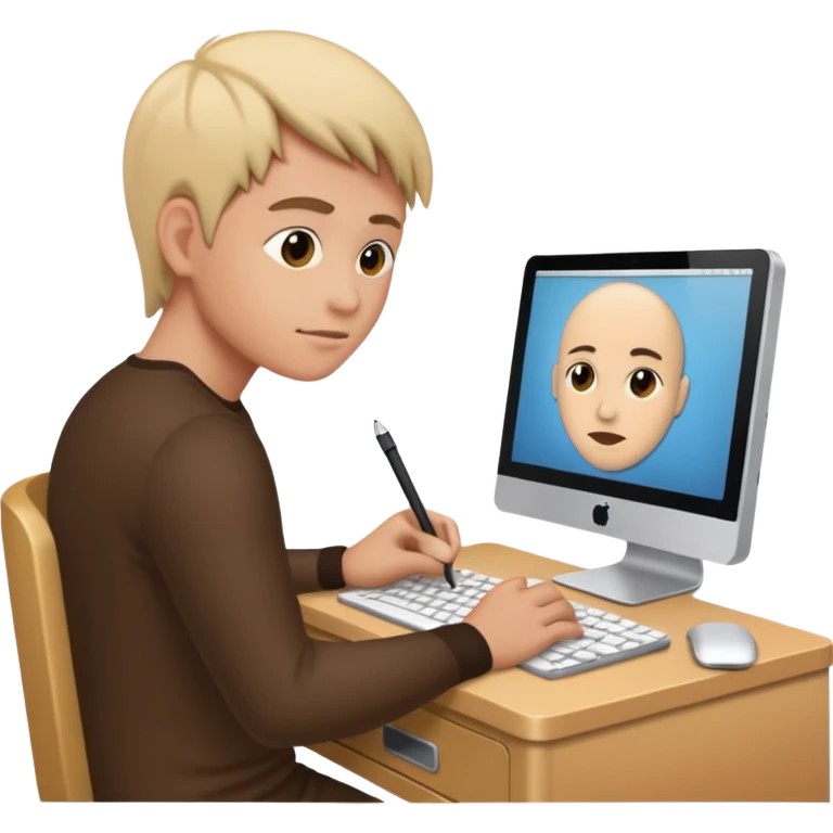 در پشت کامپیوتر در حال نوشتن emoji