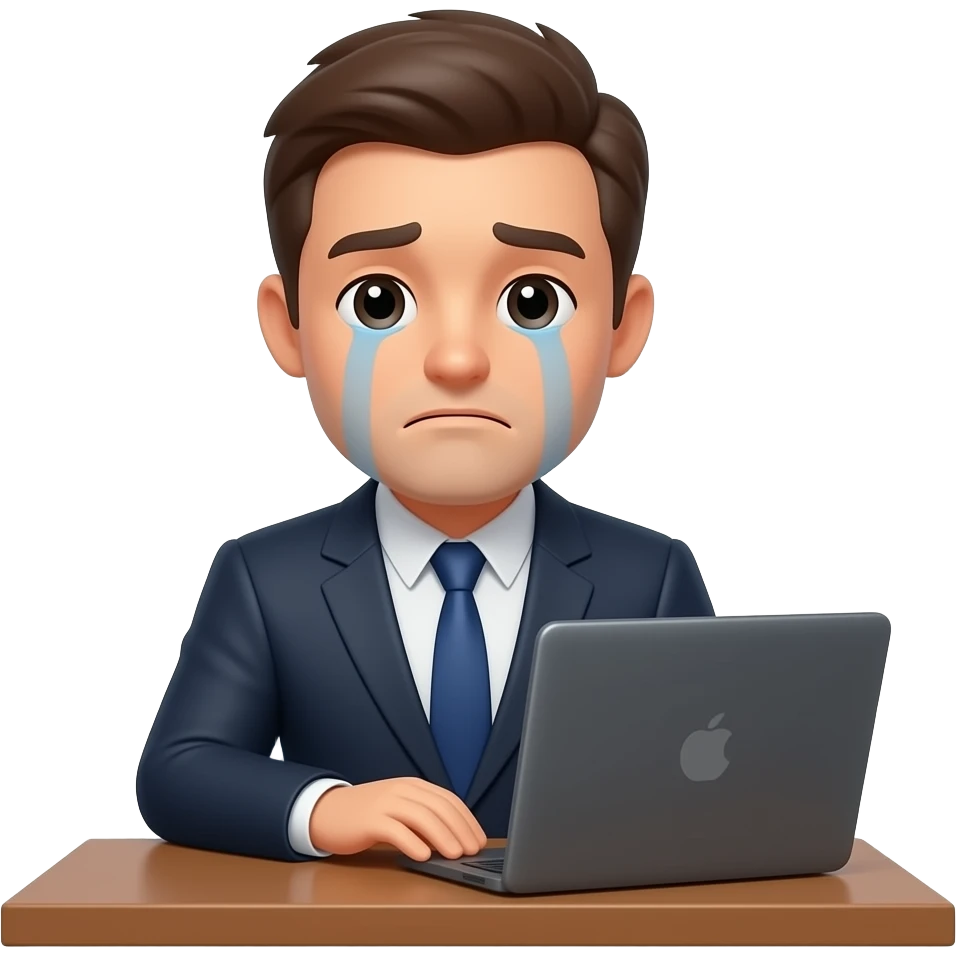 hombre con traje,muy cansado en su escritorio,simple emoji