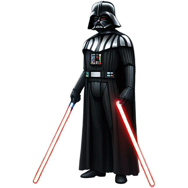 Full body Darth Vader with light saber drawn out to his right side and a very menacing look  emoji